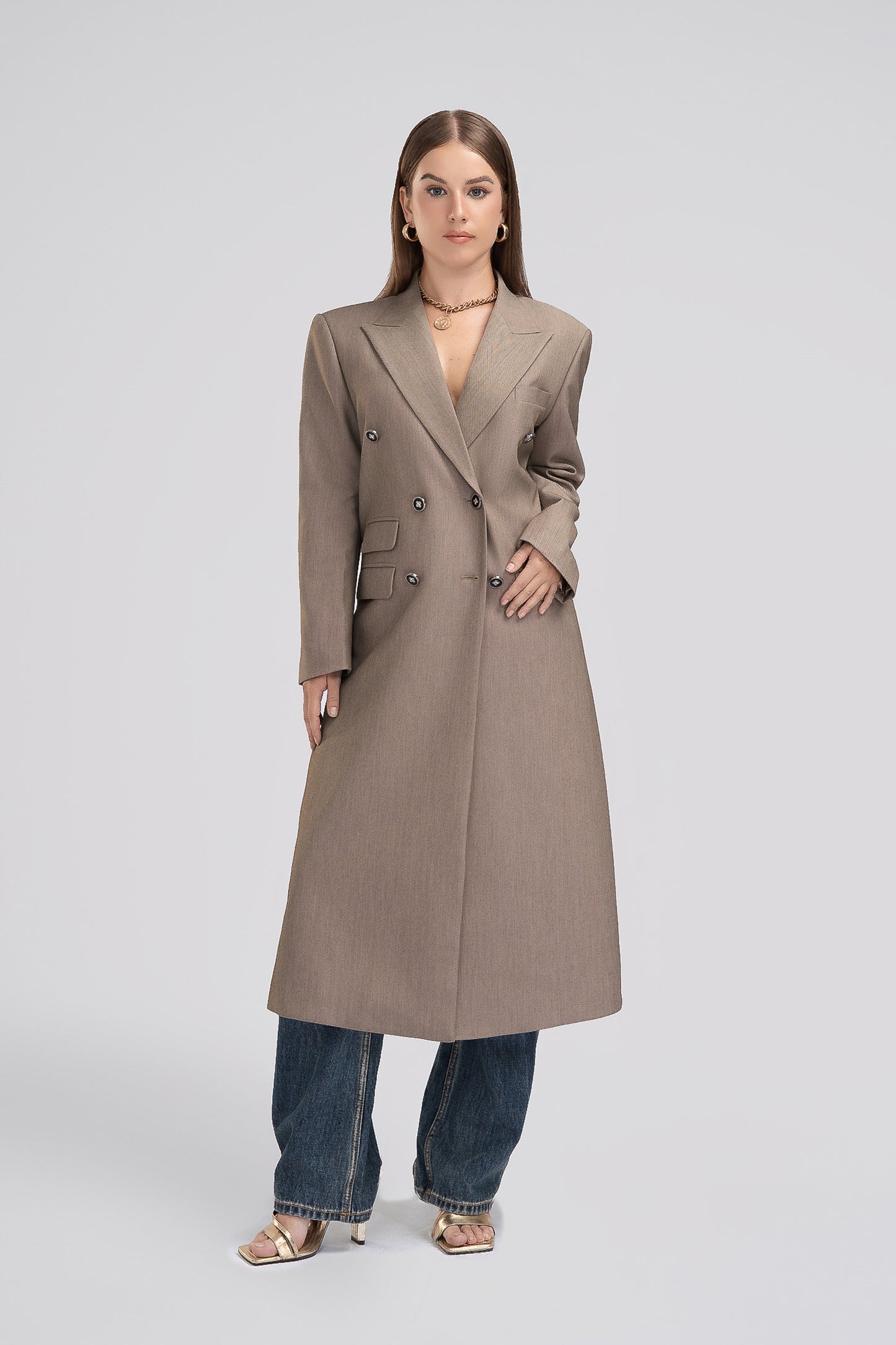 Petite Oversized Long Coat in Taupe