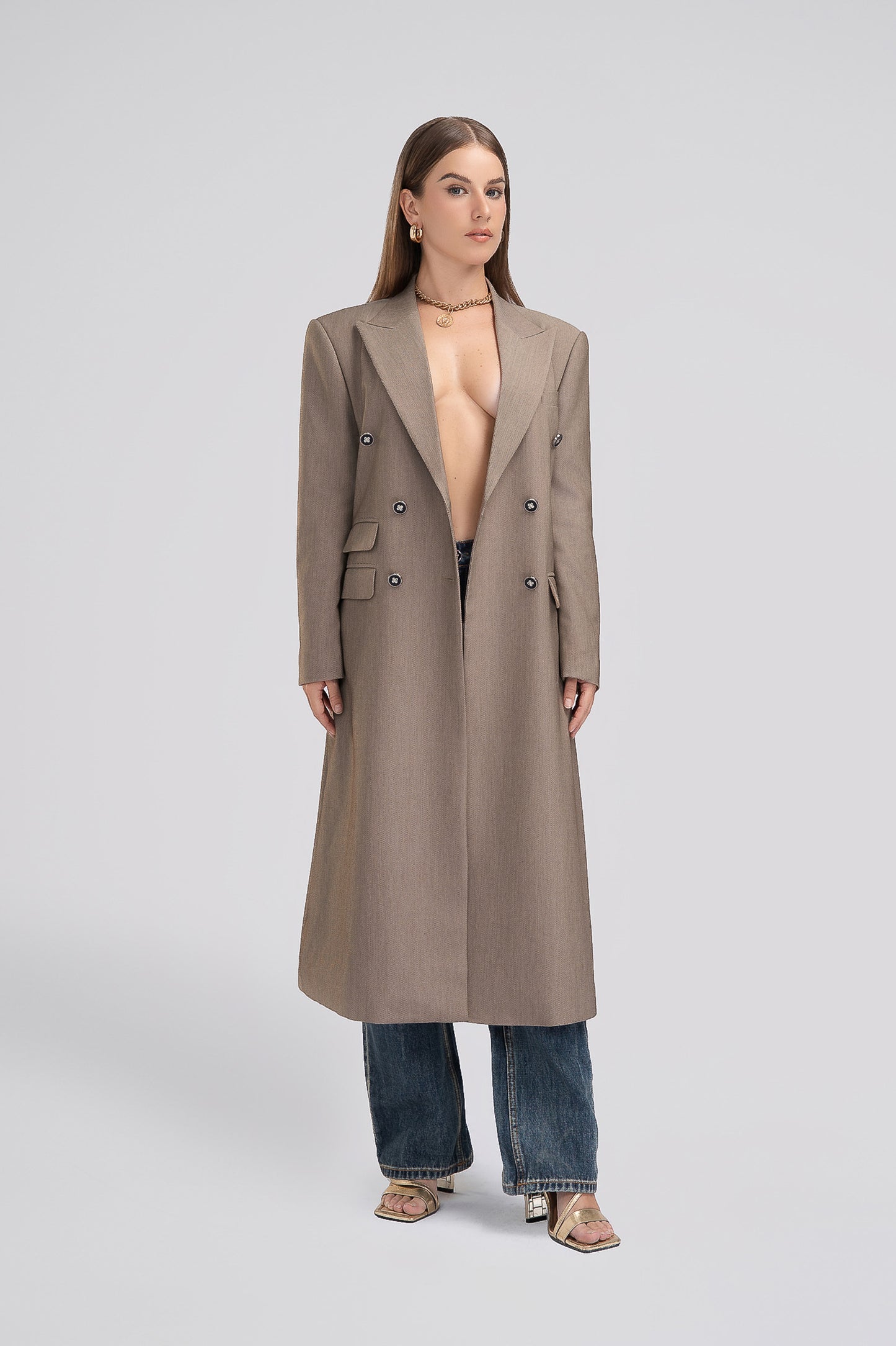 Petite Oversized Long Coat in Taupe