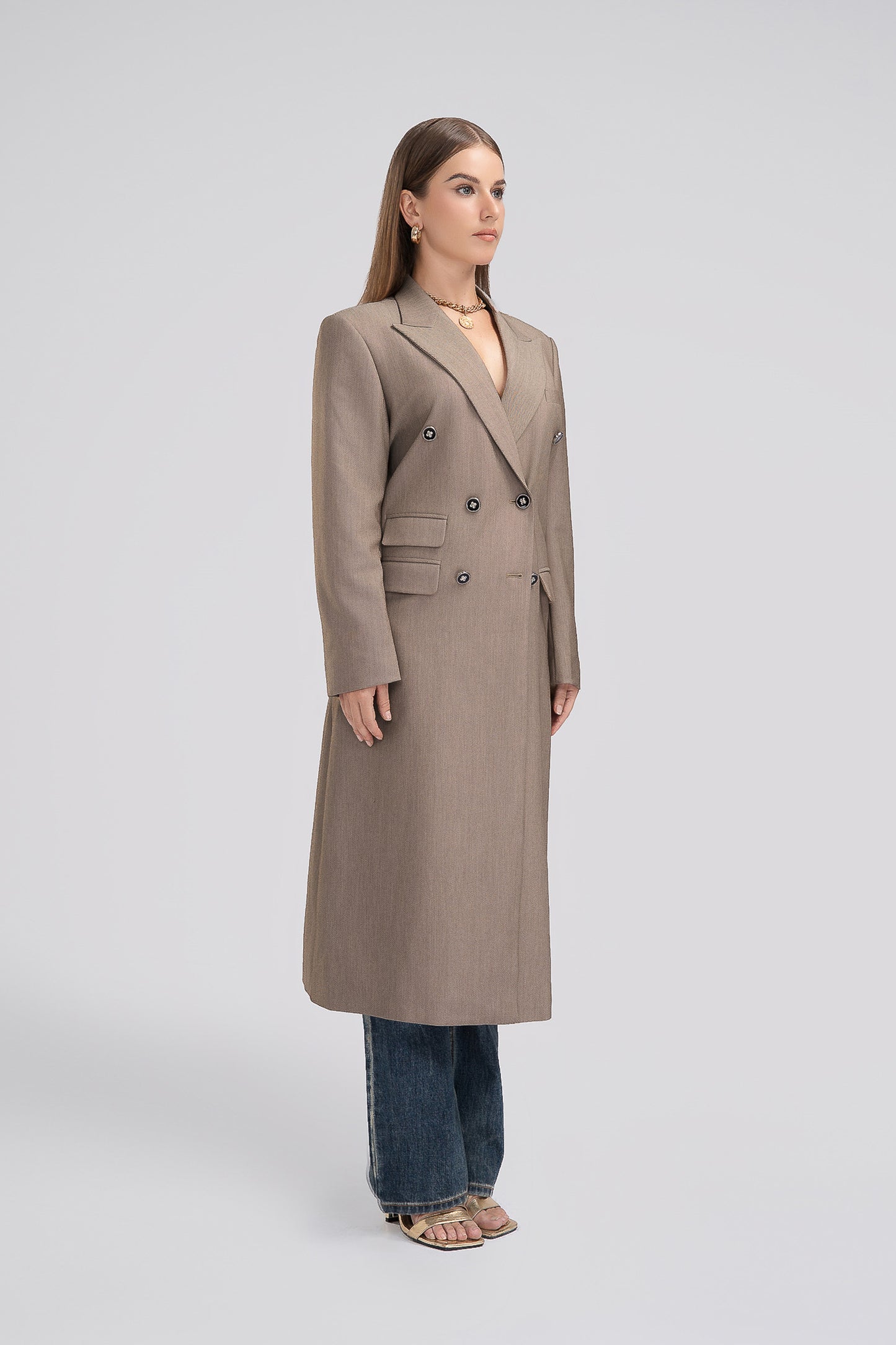 Petite Oversized Long Coat in Taupe
