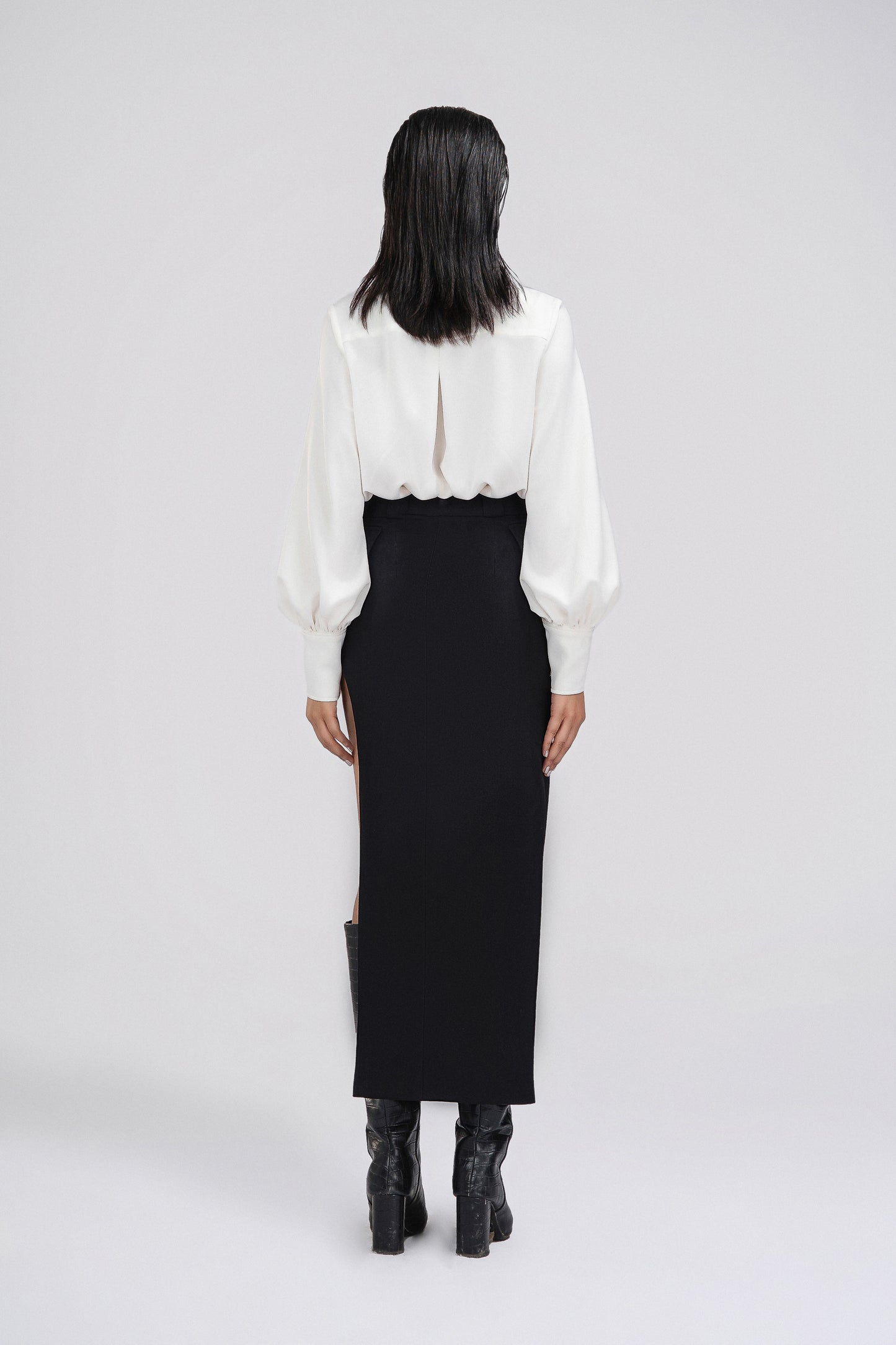 Petite Cut Out Midi Skirt in Black