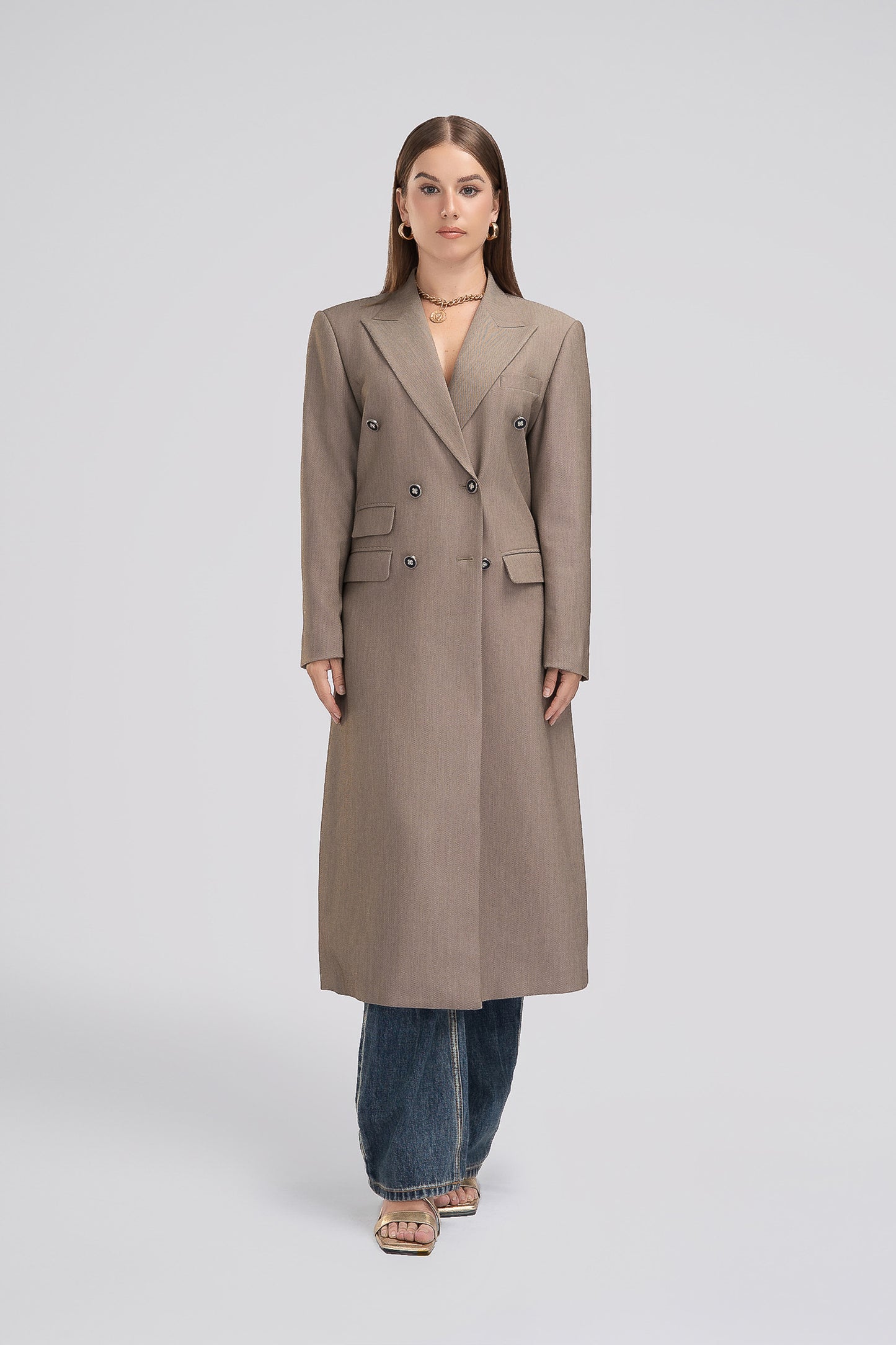 Petite Oversized Long Coat in Taupe