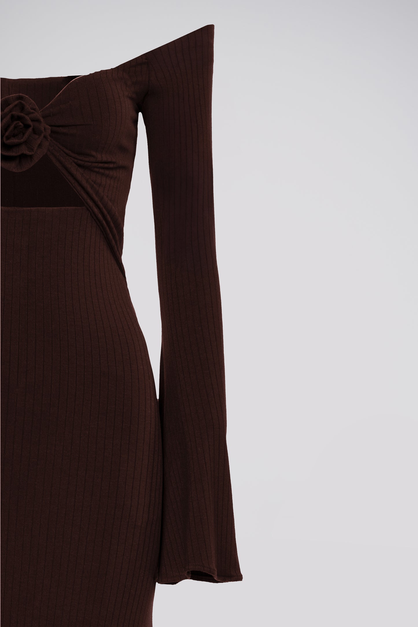 Petite Off Shoulder Jersey Dress in Chocolate