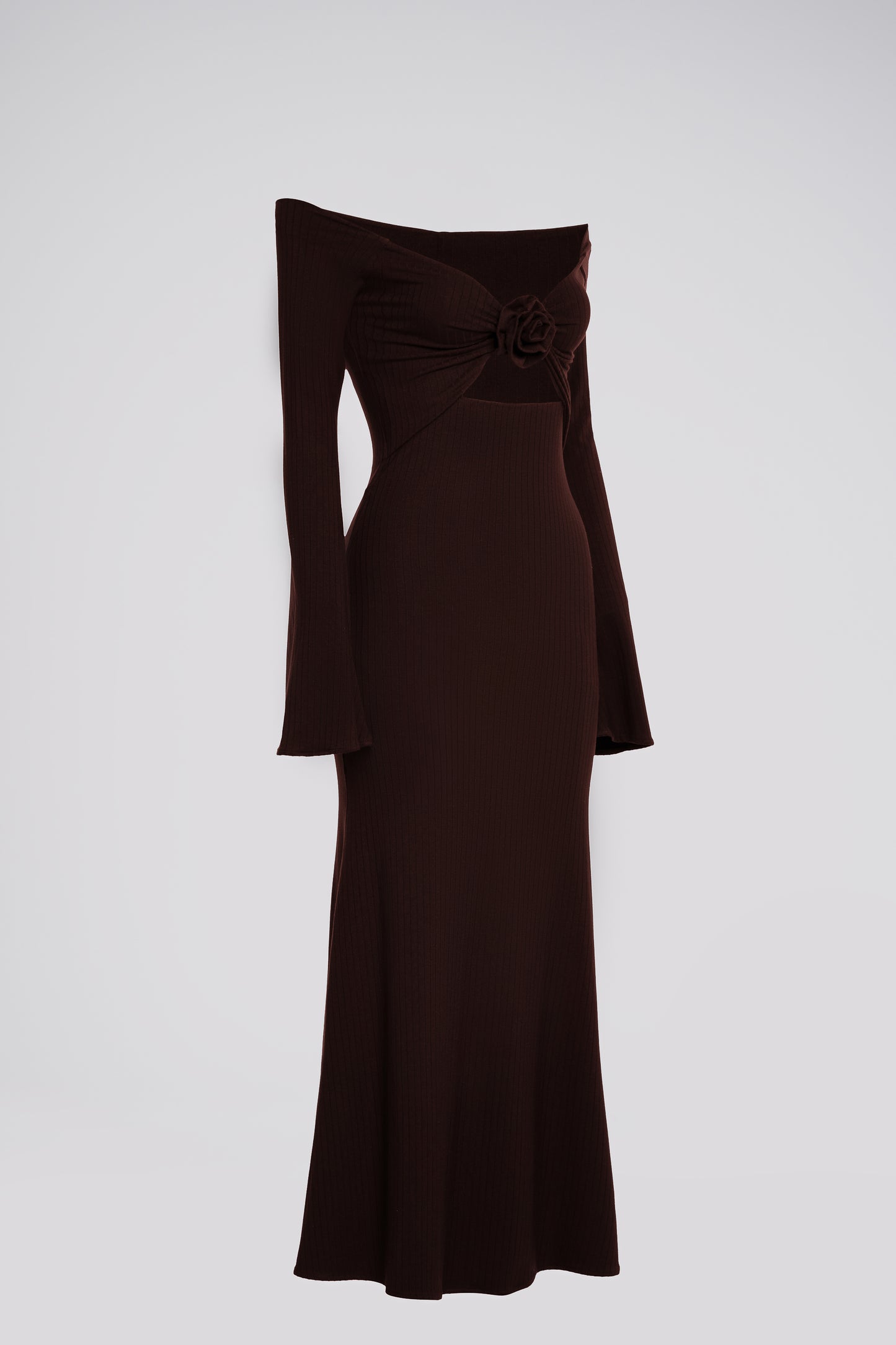 Petite Off Shoulder Jersey Dress in Chocolate