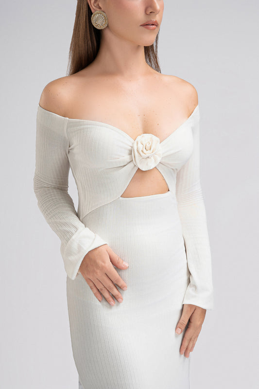 Petite Off Shoulder Jersey Dress in Ivory