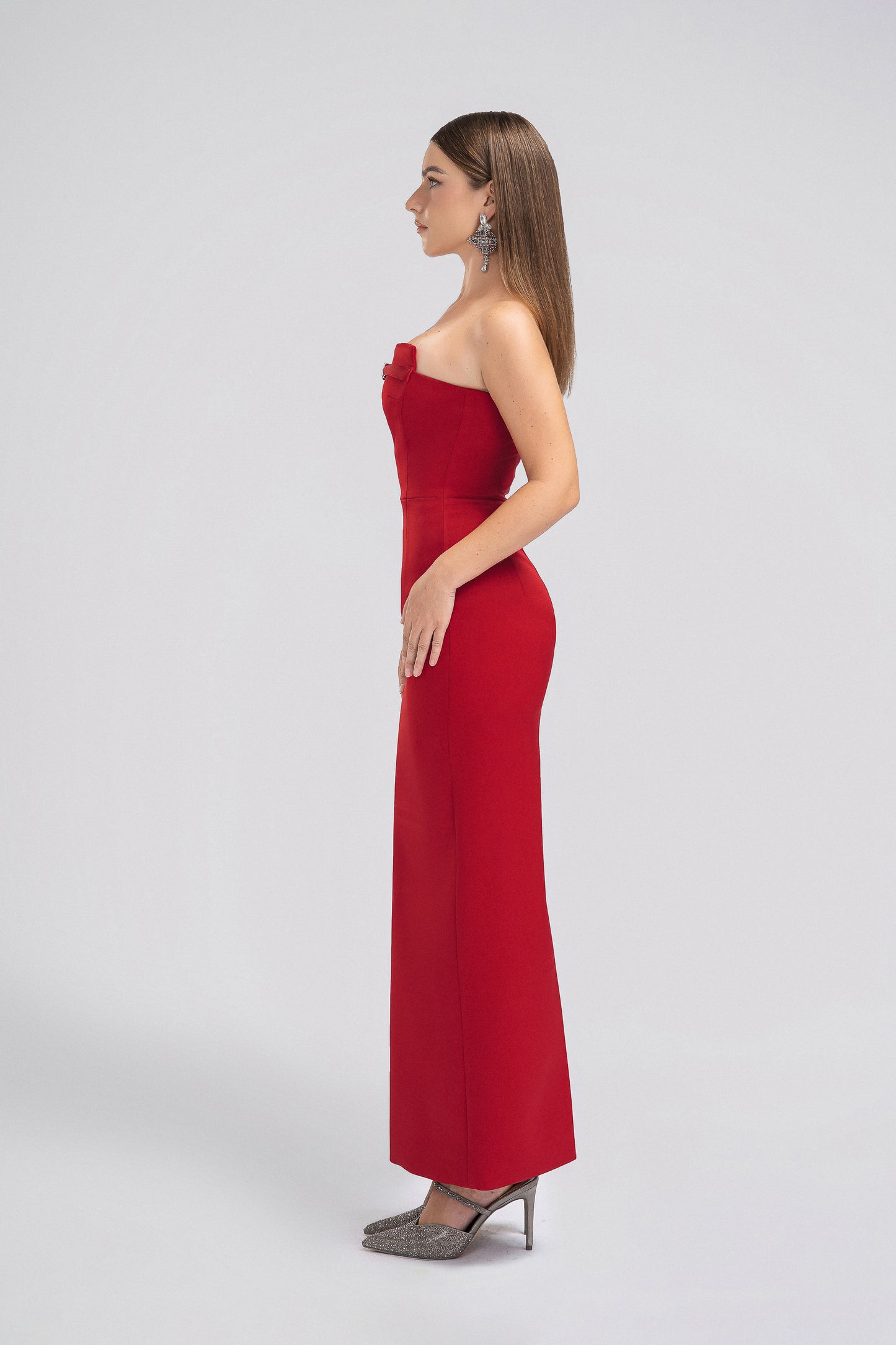 Strapless Petite Maxi Dress in Red