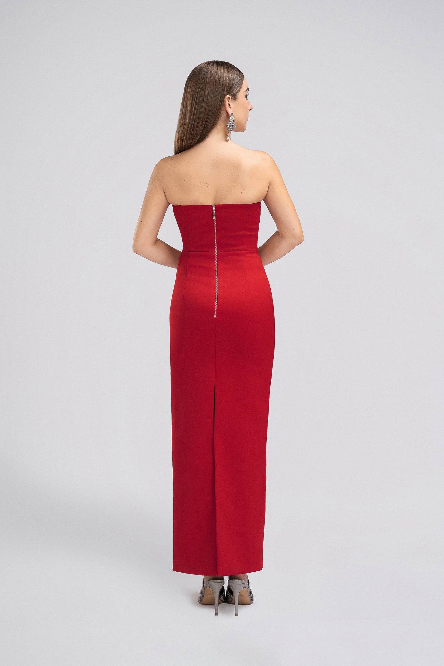 Strapless Petite Maxi Dress in Red