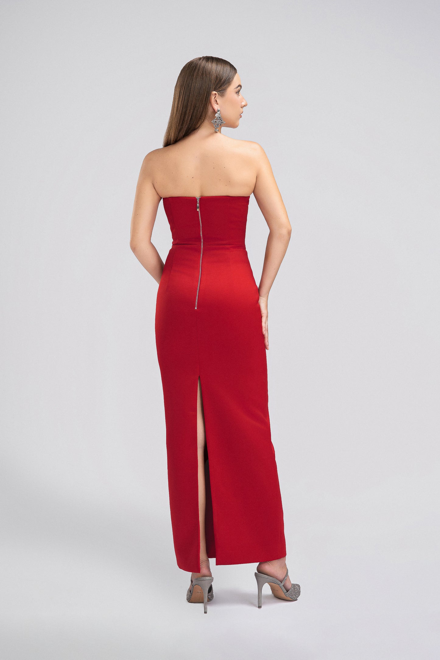 Strapless Petite Maxi Dress in Red