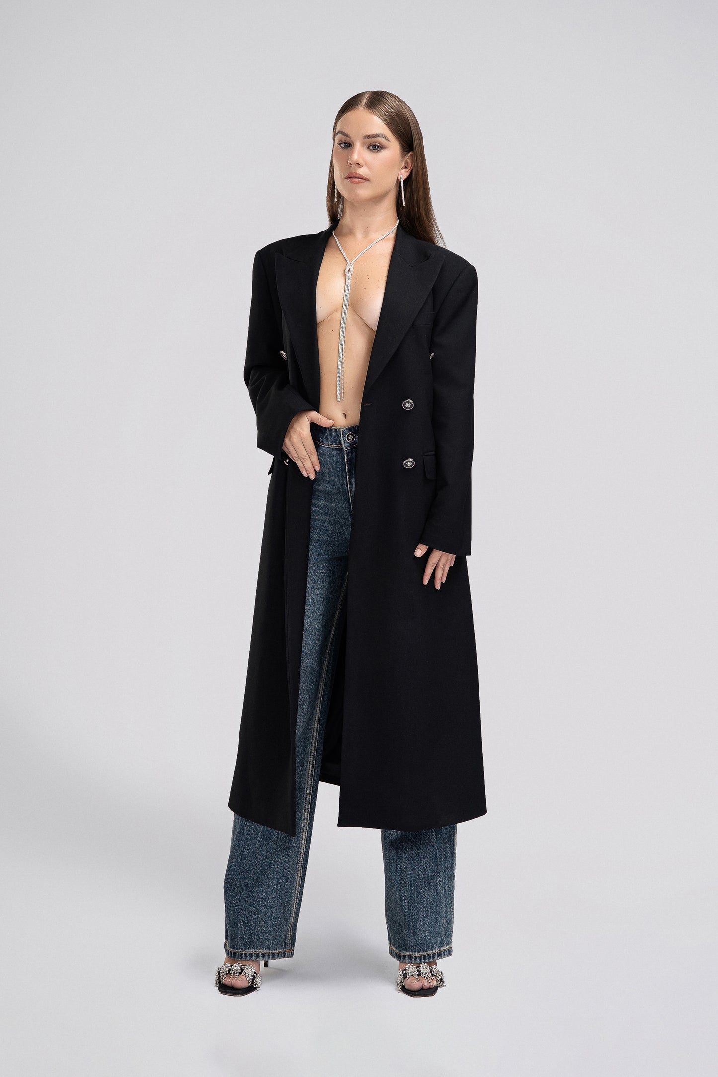 Petite Oversized Long Coat in Black