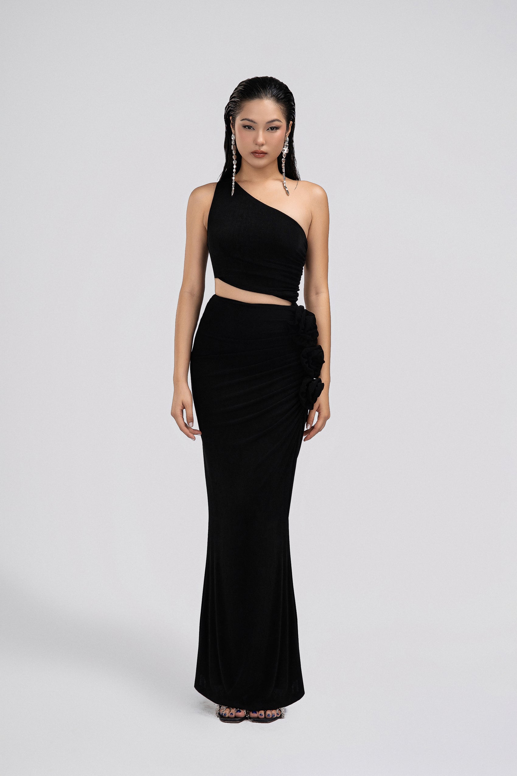 Petite Bodycon Maxi Dress in Black