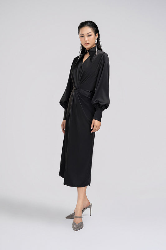 Twisted Front Petite Shirt Dress in Black