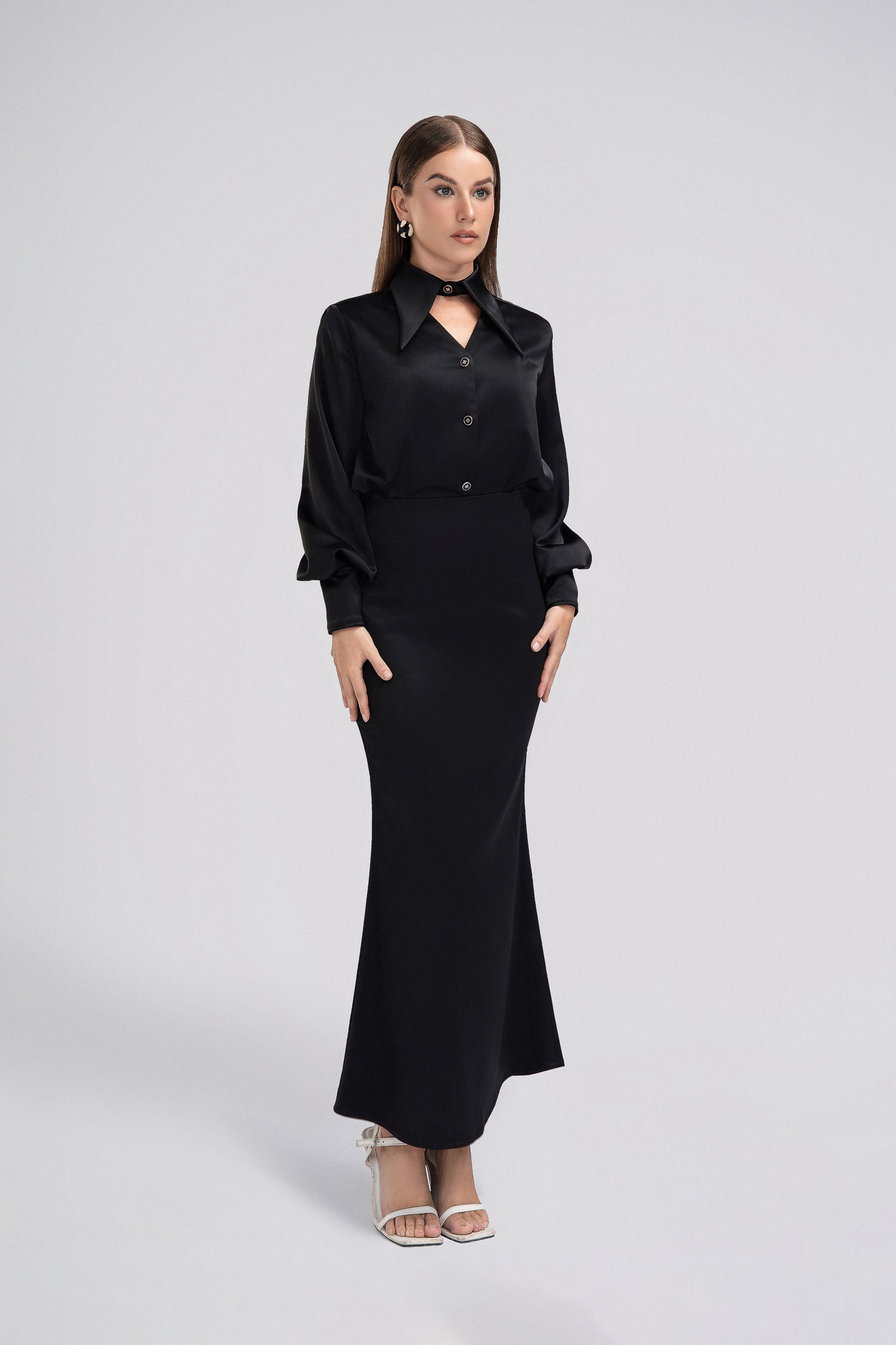 Petite Flared Maxi Skirt in Black