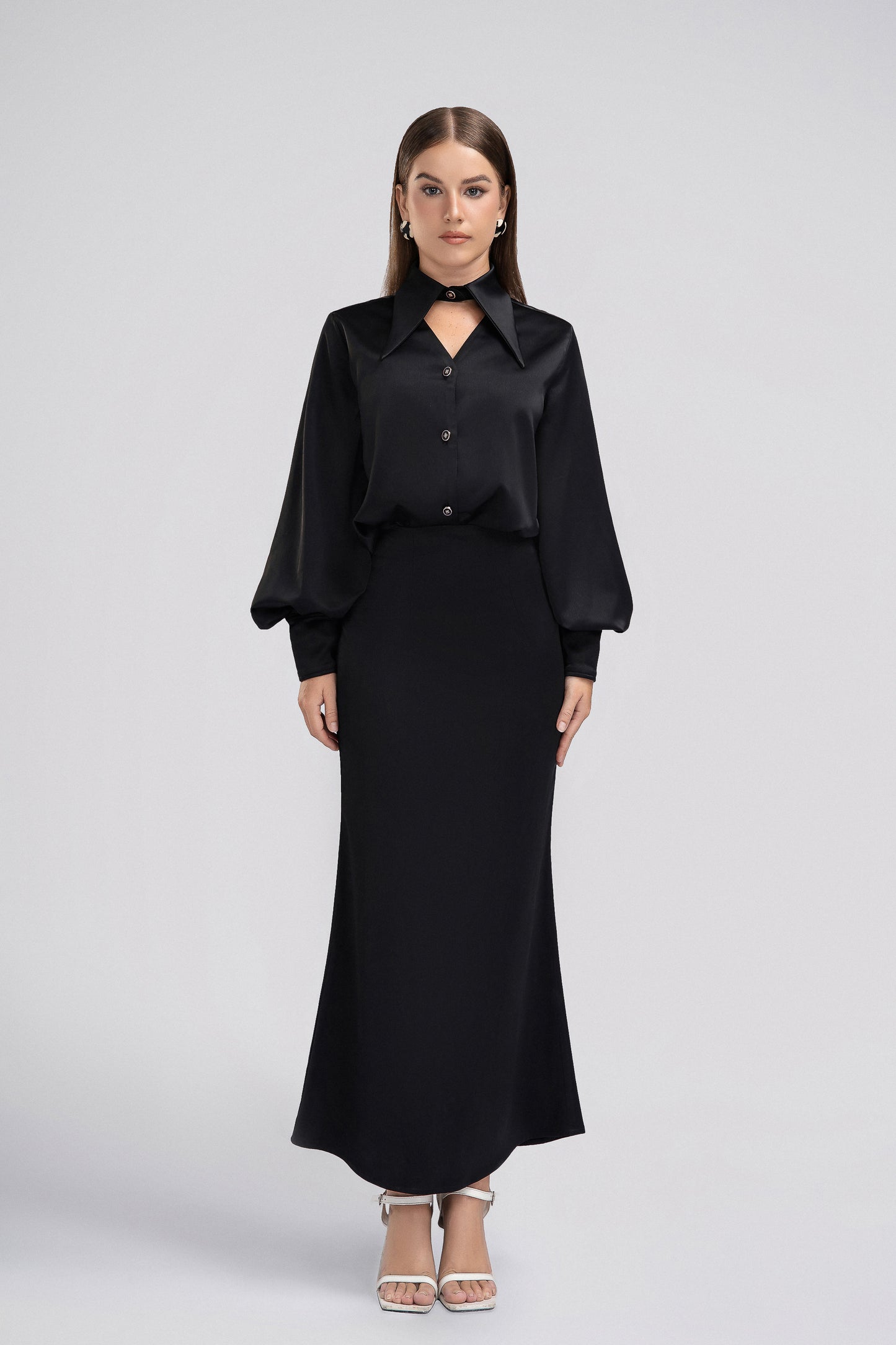 Petite Flared Maxi Skirt in Black
