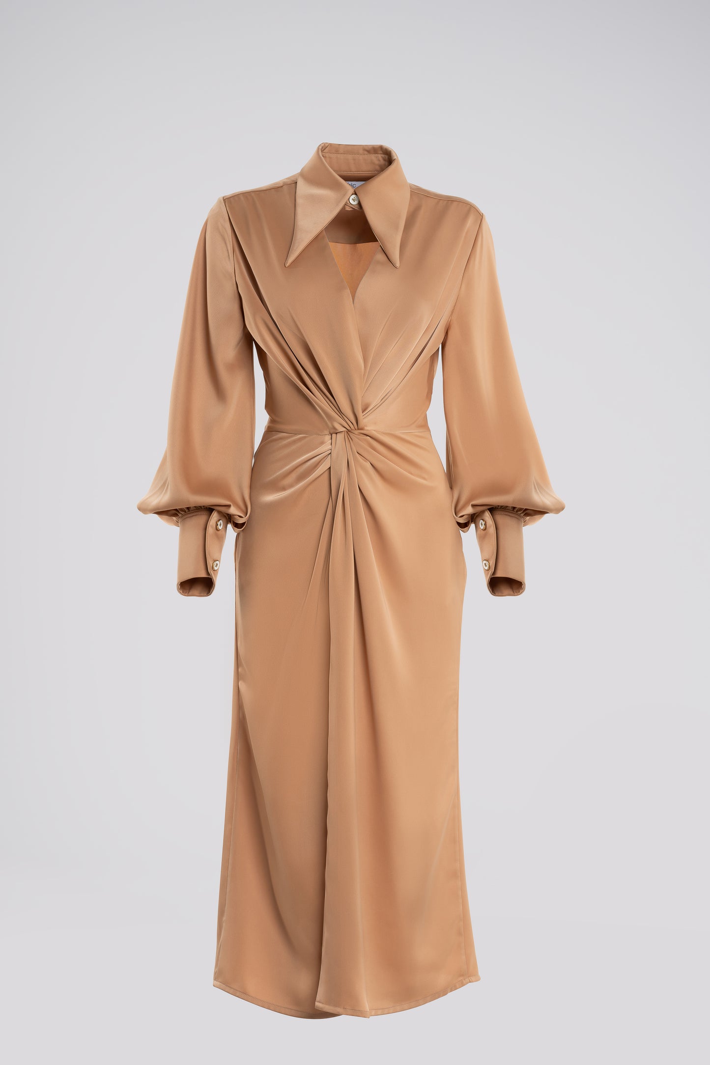 Twisted Front Petite Shirt Dress in Tan