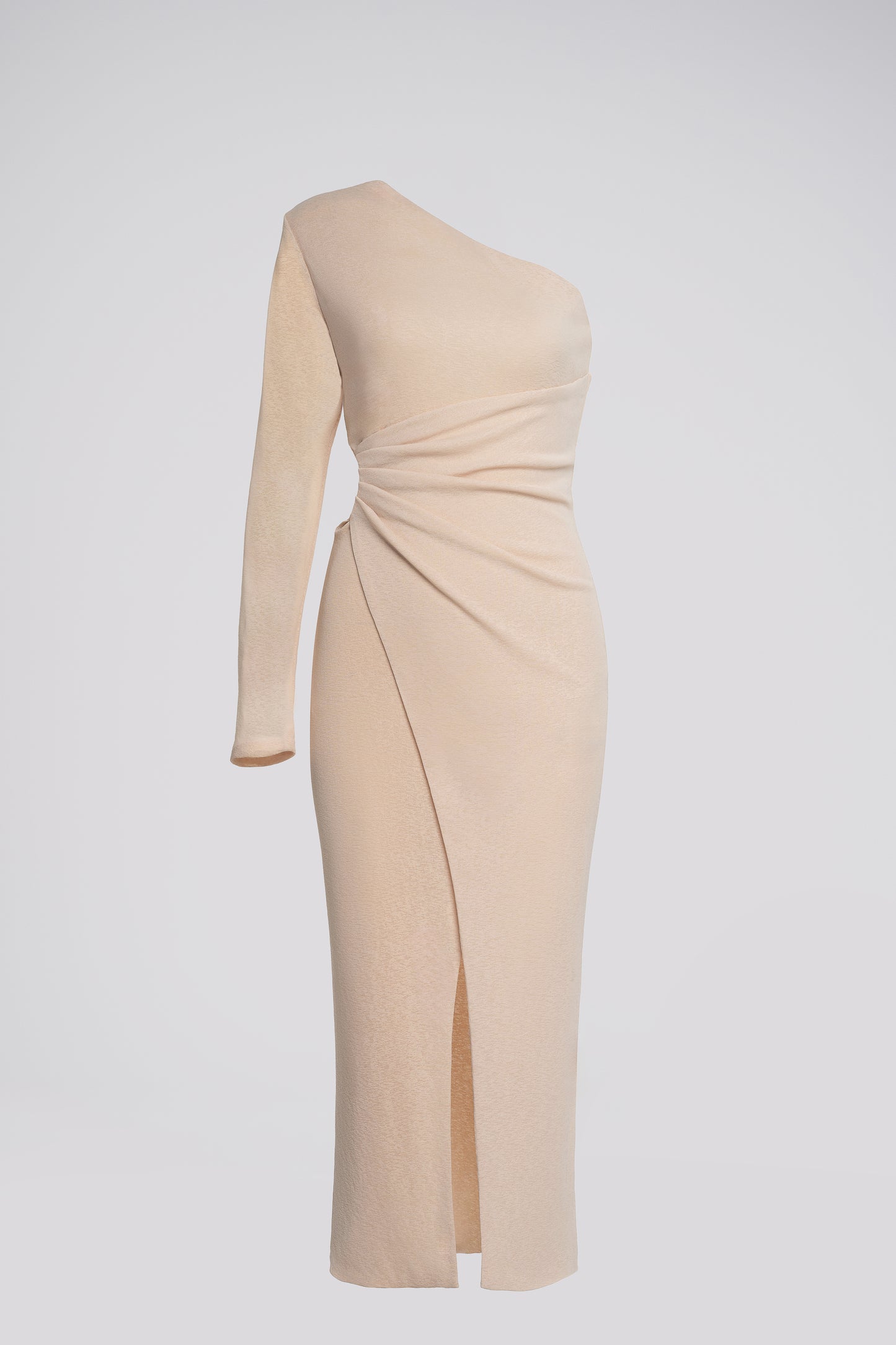 Petite One Shoulder Midi Dress in Beige