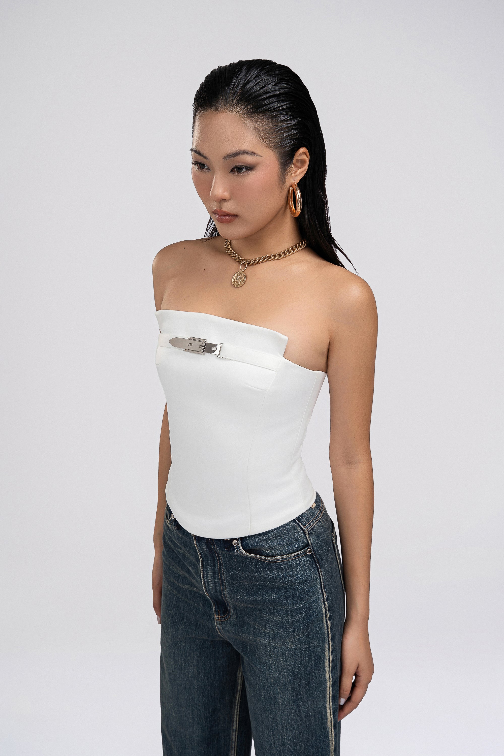 Strapless Petite Top in White – Sylphic