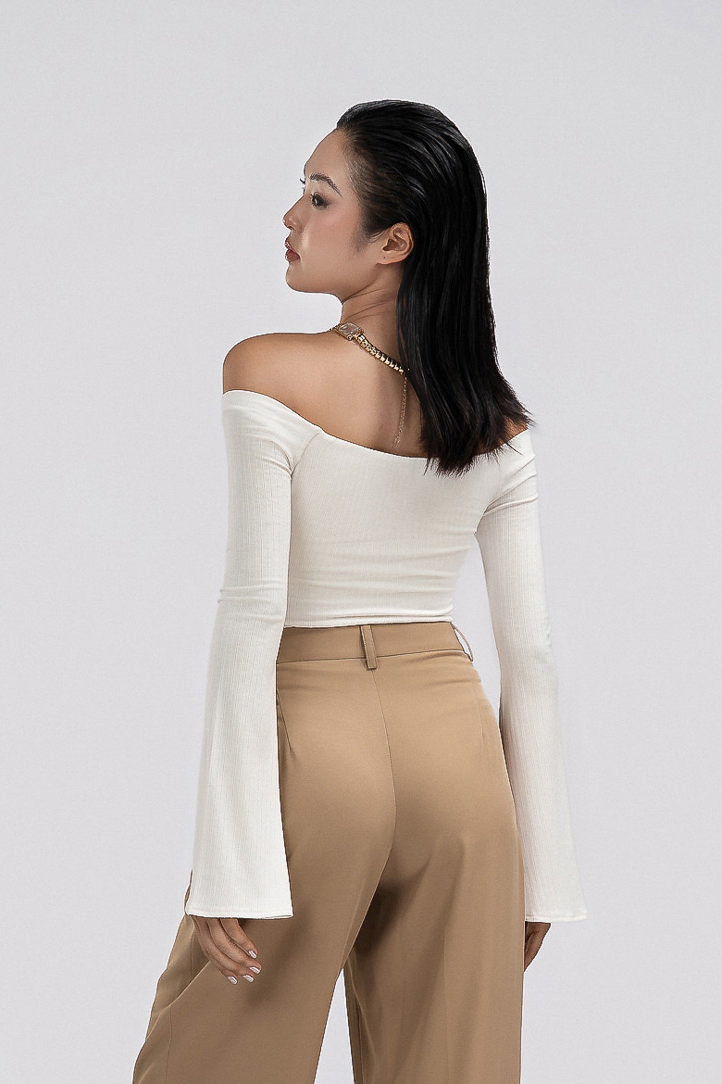 Petite Off Shoulder Jersey Top in Ivory