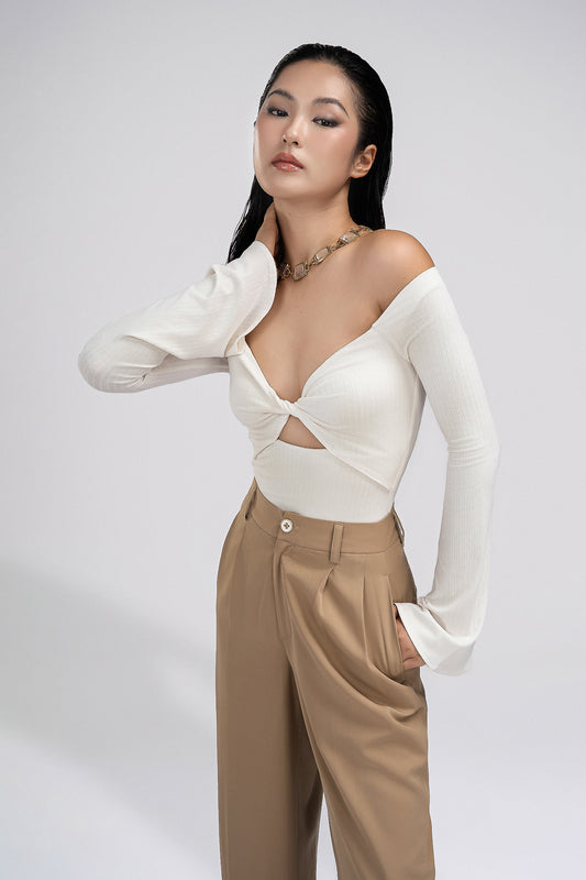 Petite Off Shoulder Jersey Top in Ivory