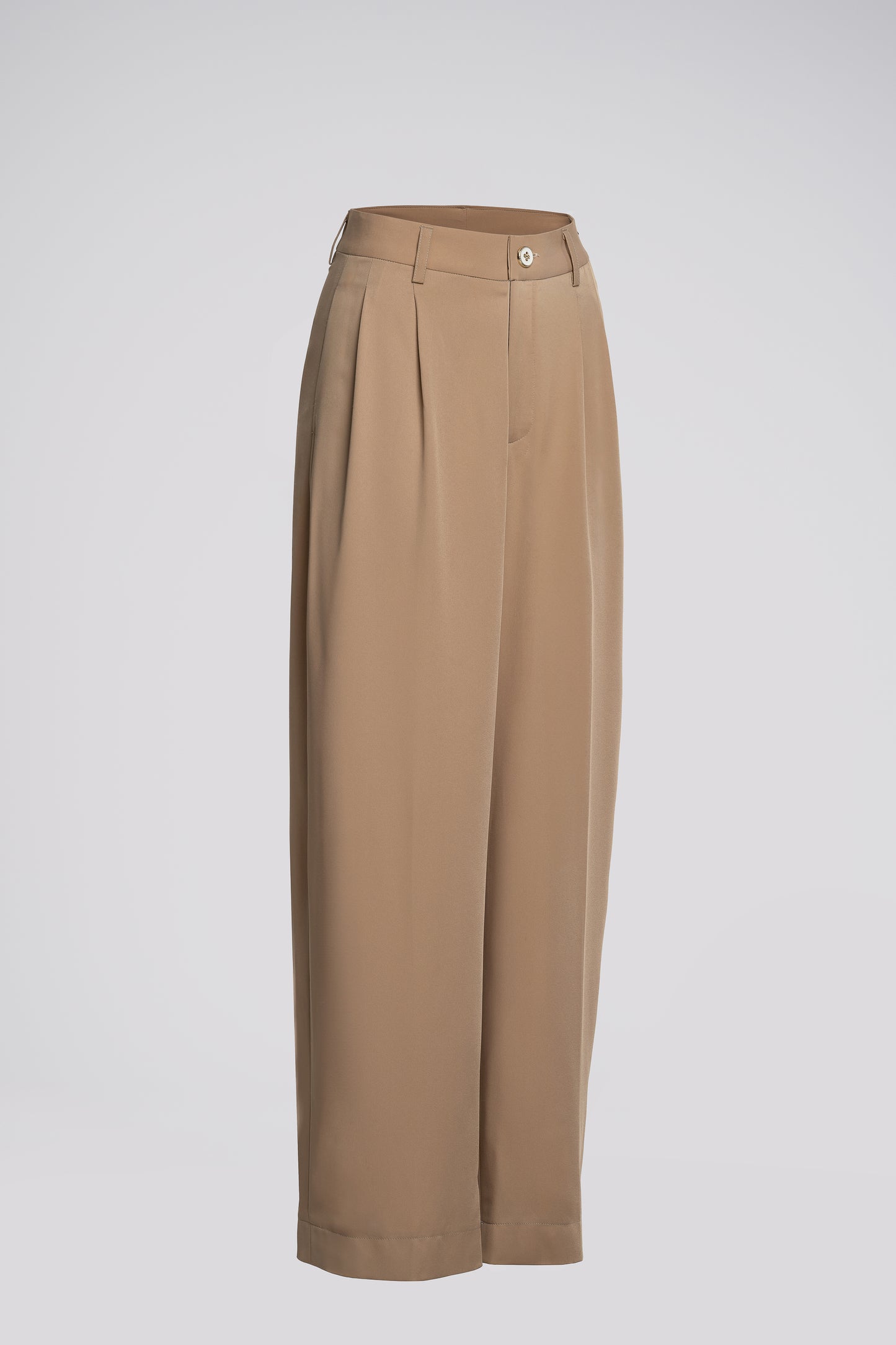Pleated Petite Wide Leg Pants in Beige