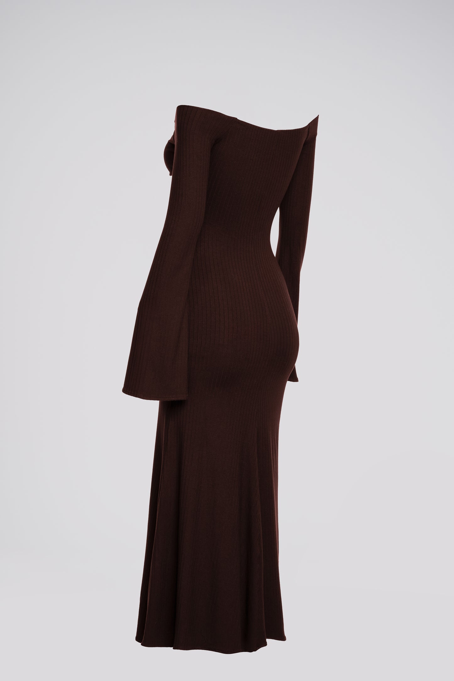 Petite Off Shoulder Jersey Dress in Chocolate