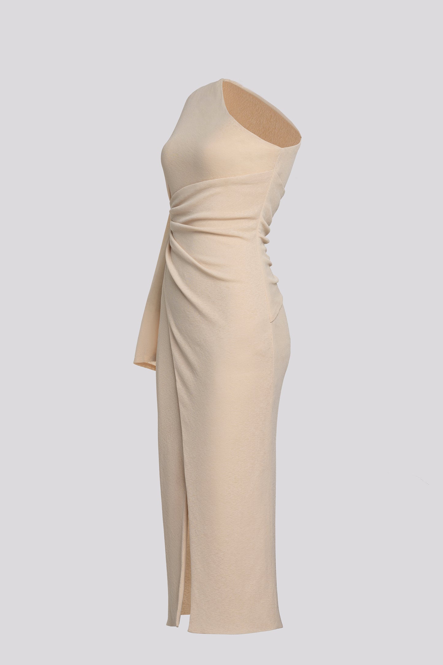 Petite One Shoulder Midi Dress in Beige