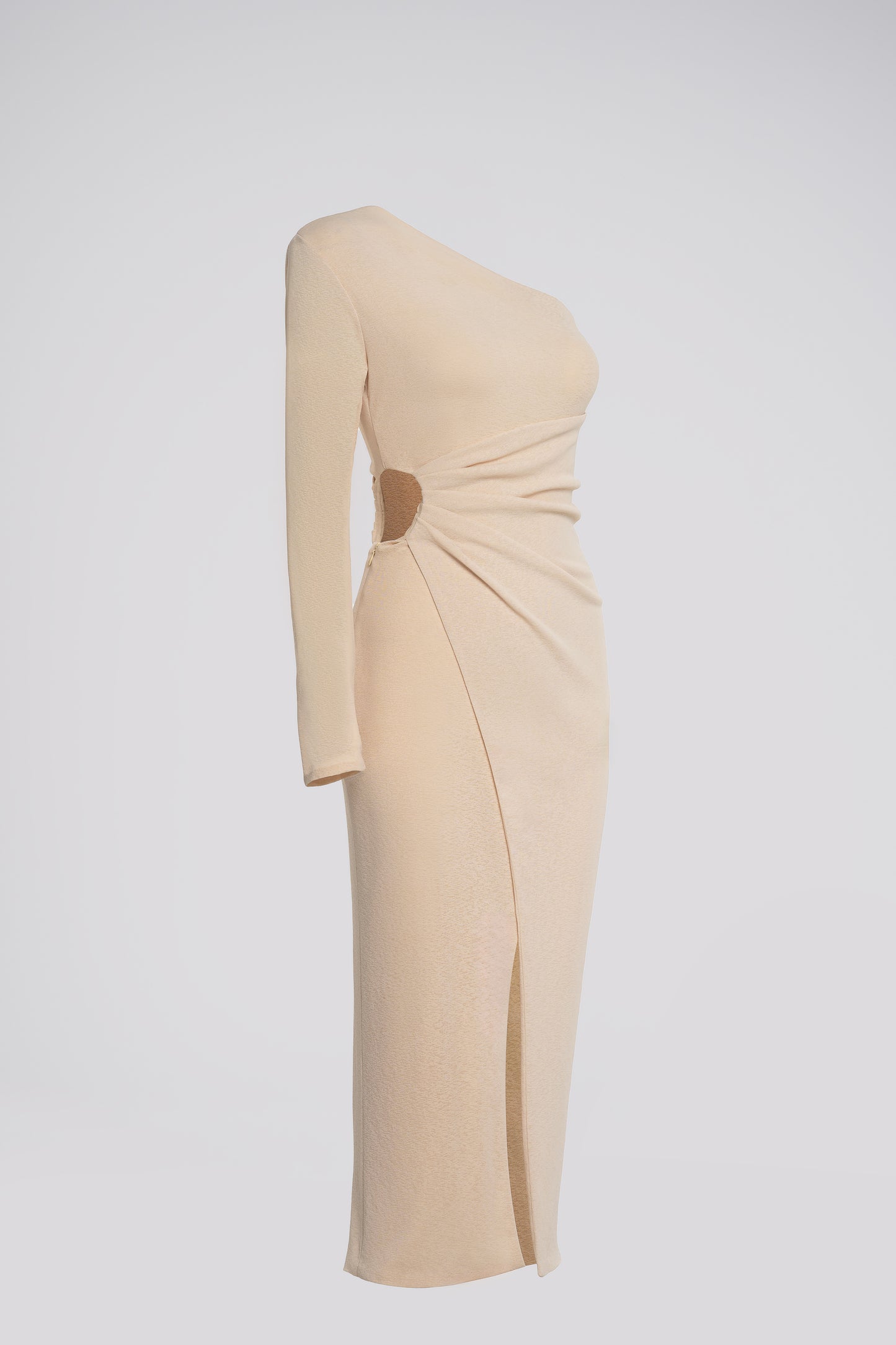 Petite One Shoulder Midi Dress in Beige