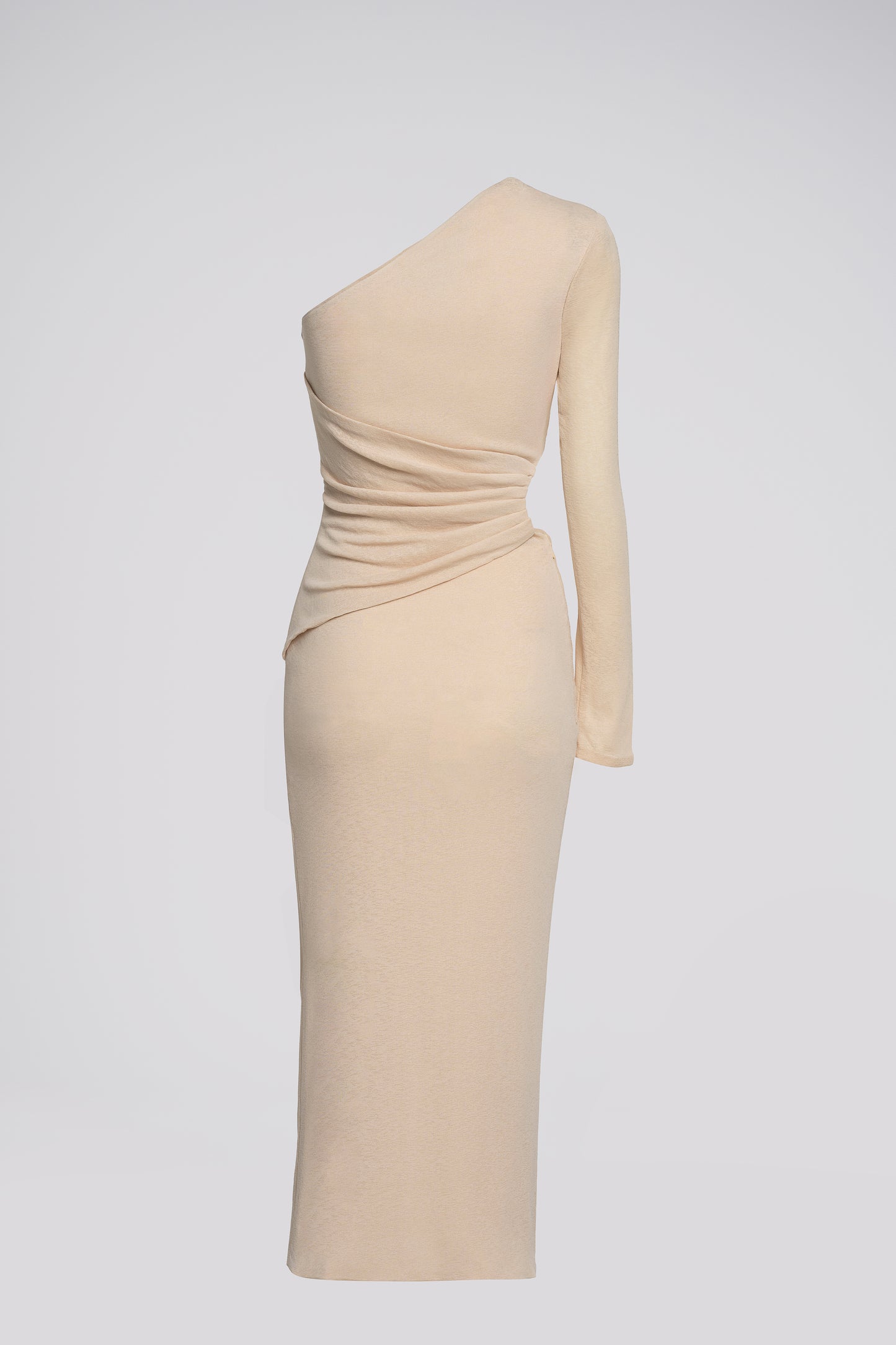Petite One Shoulder Midi Dress in Beige