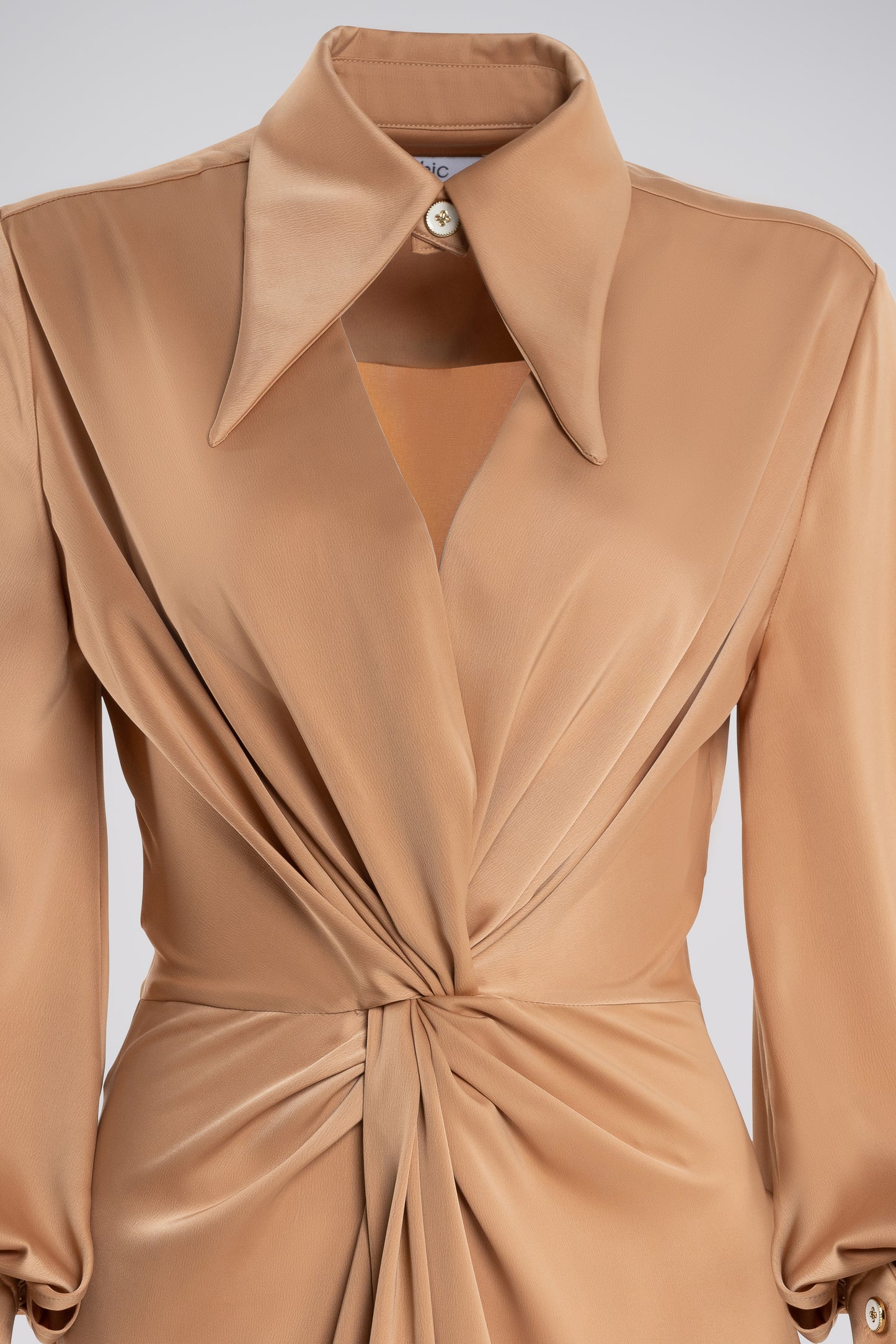 Twisted Front Petite Shirt Dress in Tan