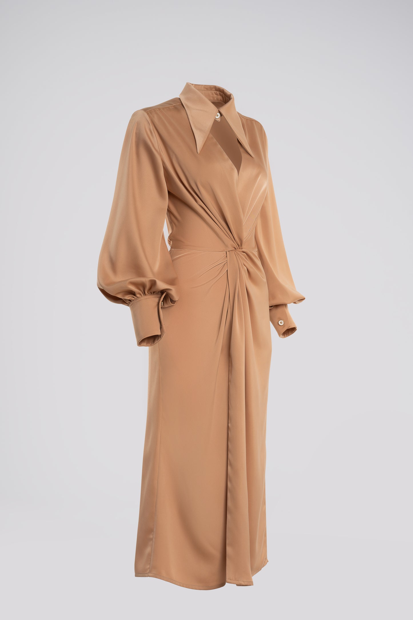 Twisted Front Petite Shirt Dress in Tan