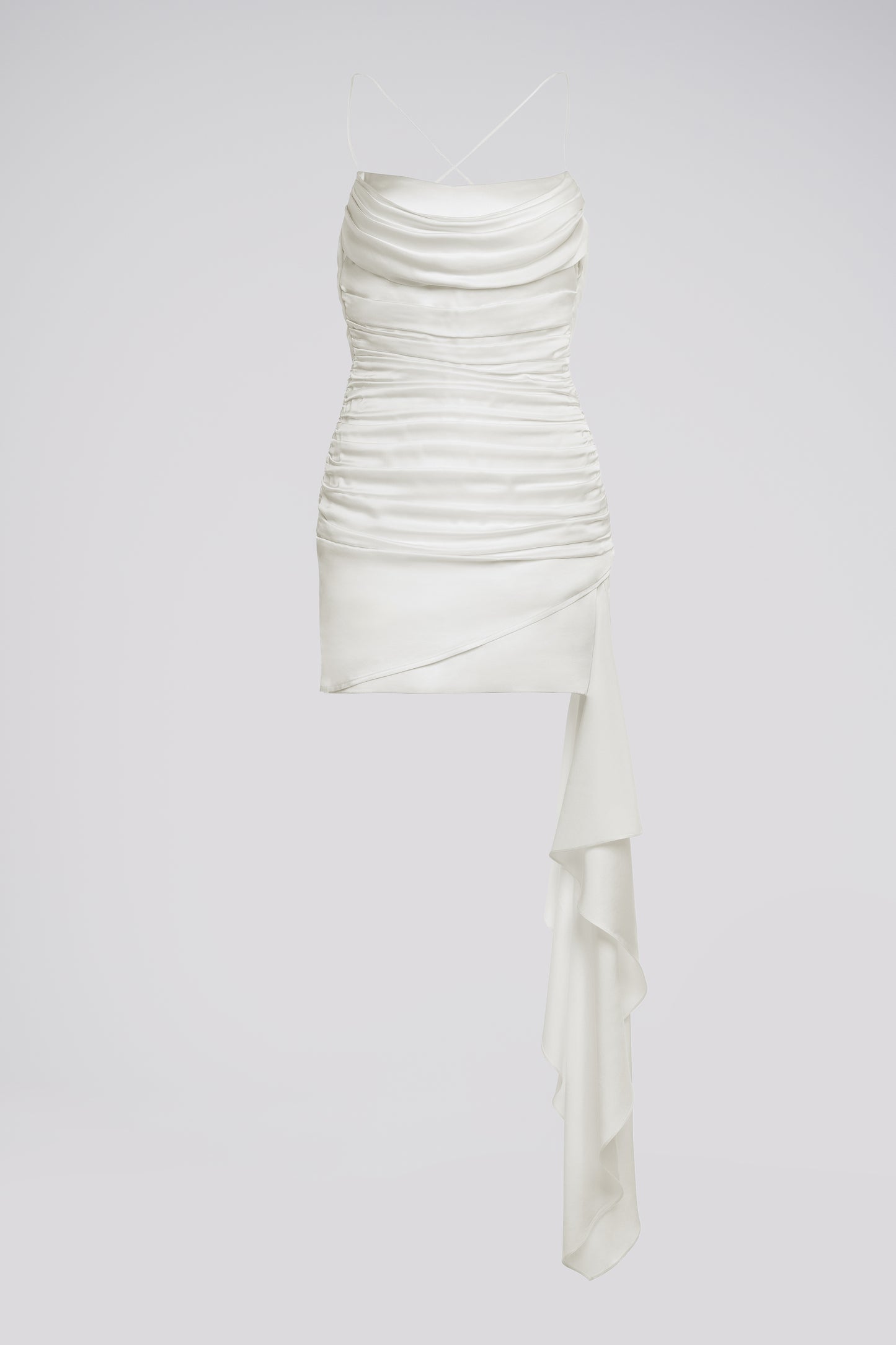 Petite Satin Cowl Neck Mini Dress in Ivory