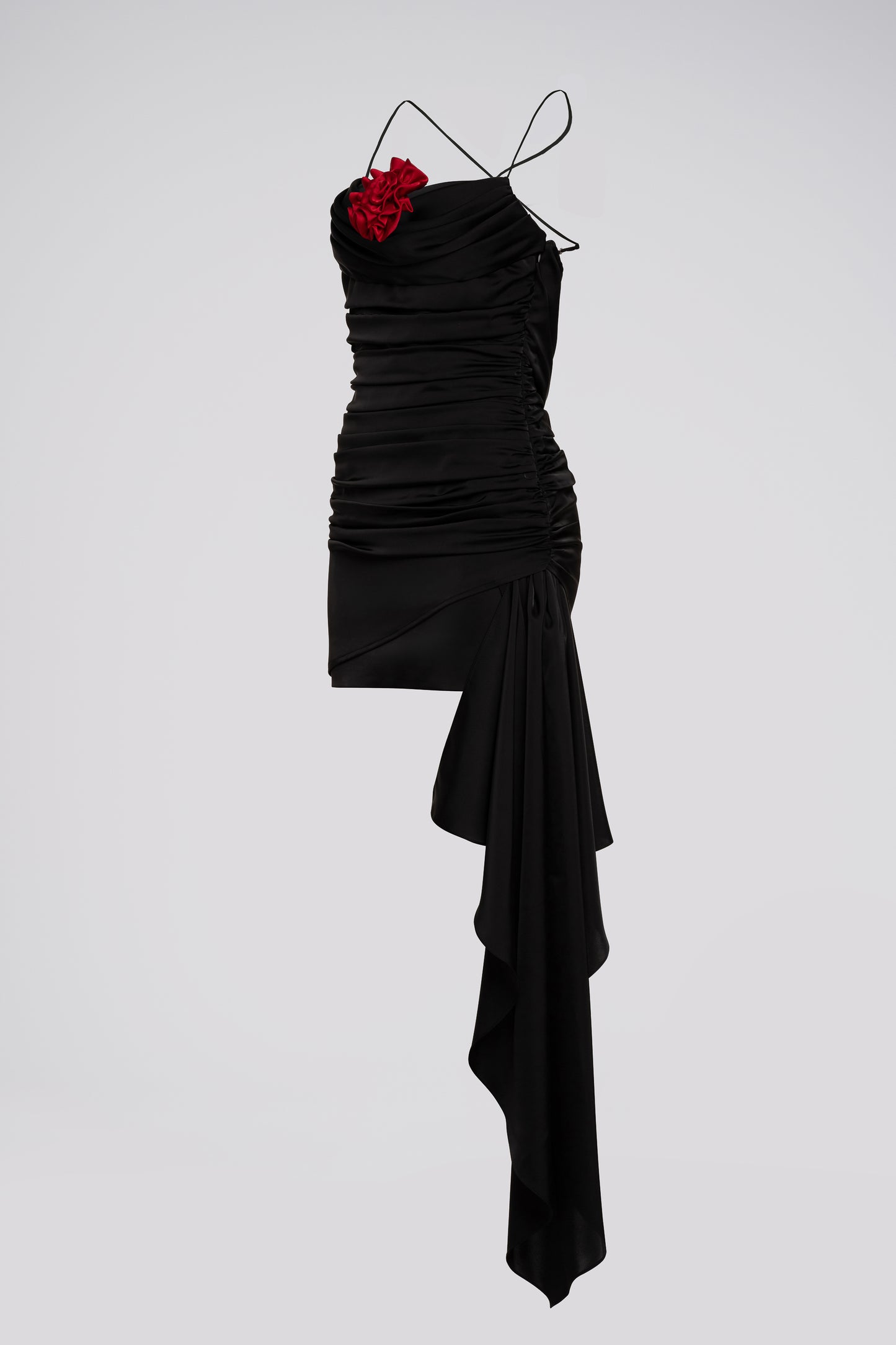 Petite Satin Cowl Neck Mini Dress in Black